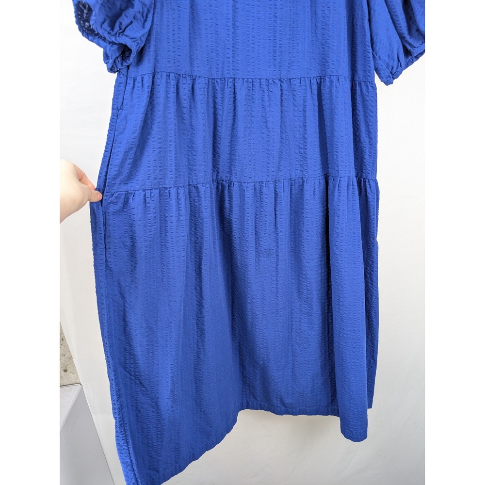 Seersucker Tiered Maxi Peasant Dress SIze XL Royal Blue Regency Muumuu Resort - Picture 4 of 9